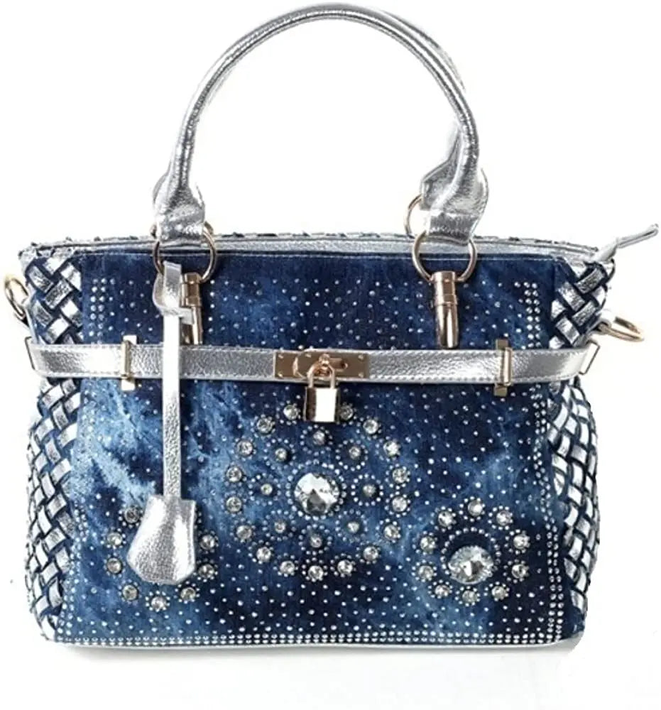 Crystal Denim Luxe Shoulder Tote Bag