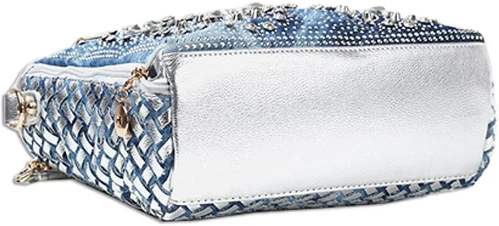 Crystal Denim Luxe Shoulder Tote Bag