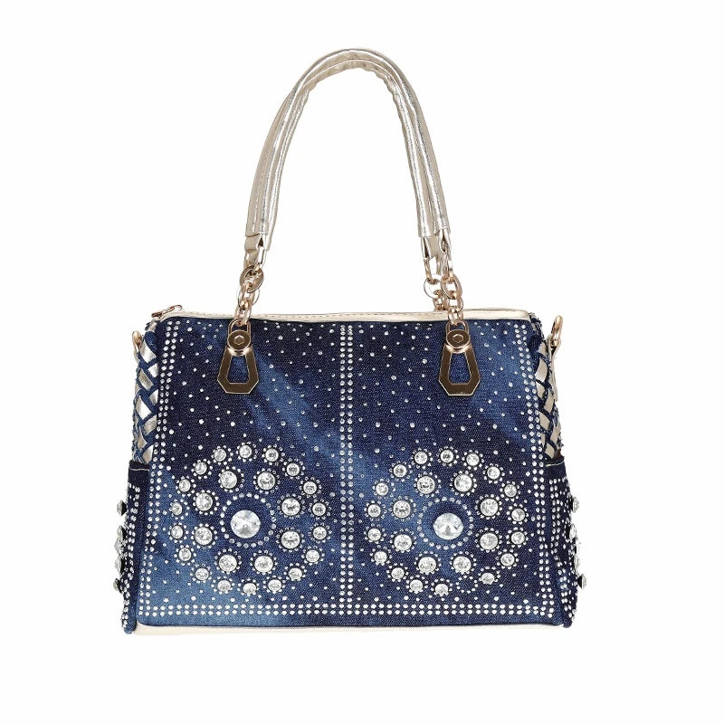 Crystal Denim Luxe Shoulder Tote Bag
