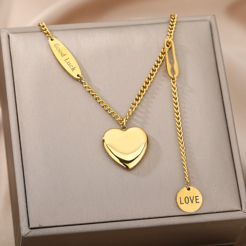 Gold Inlay Heart-Shaped Copper Necklace