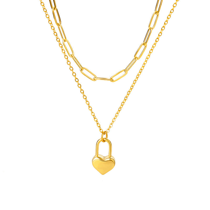 Gold Inlay Heart-Shaped Copper Necklace