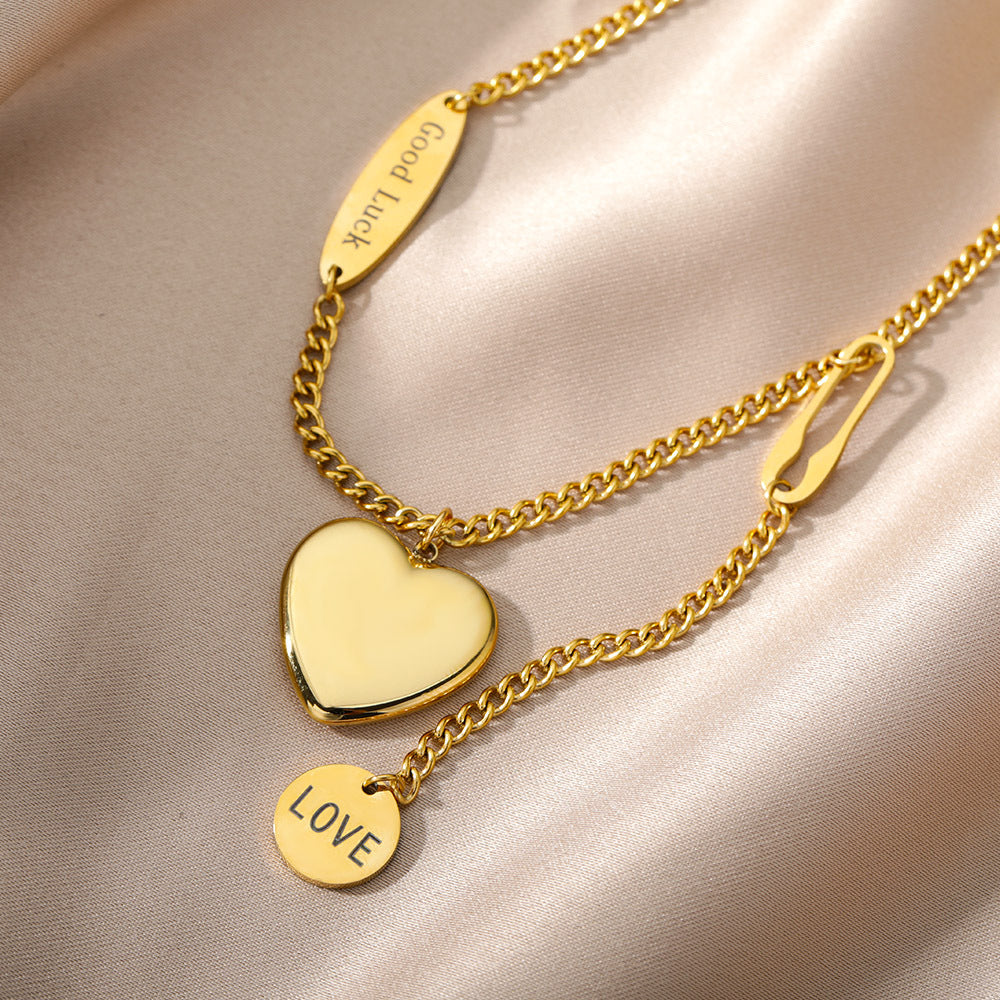 Gold Inlay Heart-Shaped Copper Necklace