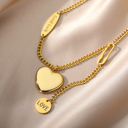 Gold Inlay Heart-Shaped Copper Necklace