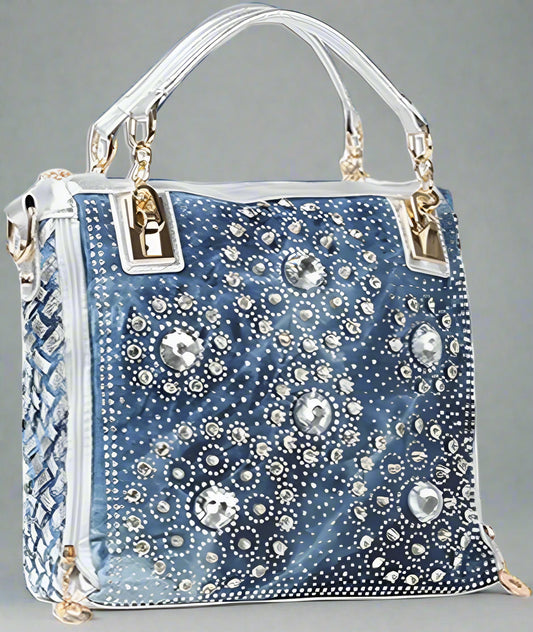 Crystal Denim Luxe Shoulder Tote Bag