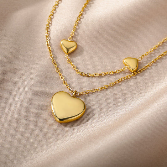 Gold Inlay Heart-Shaped Copper Necklace