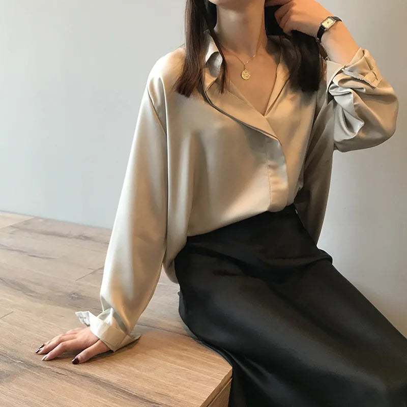 Chic V-Neck Silk Blouse