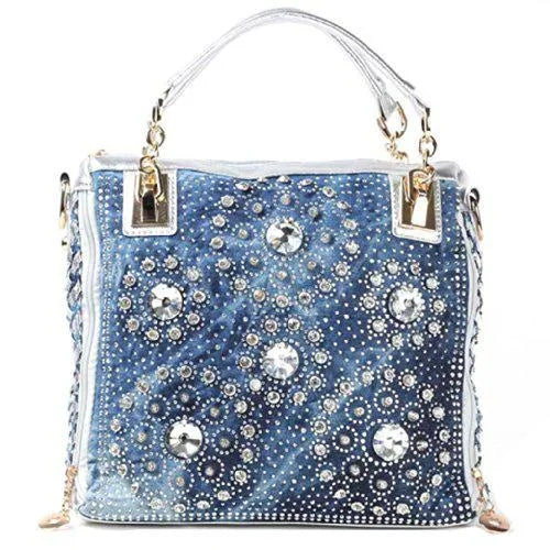 Crystal Denim Luxe Shoulder Tote Bag