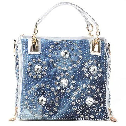 Crystal Denim Luxe Shoulder Tote Bag