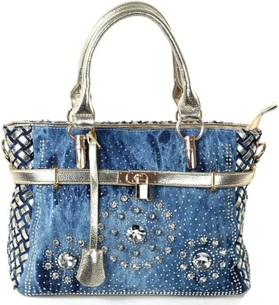 Crystal Denim Luxe Shoulder Tote Bag