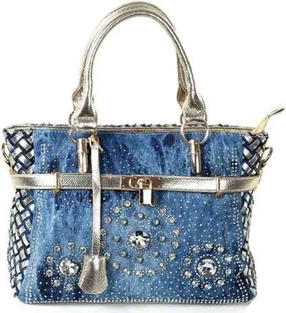 Crystal Denim Luxe Shoulder Tote Bag