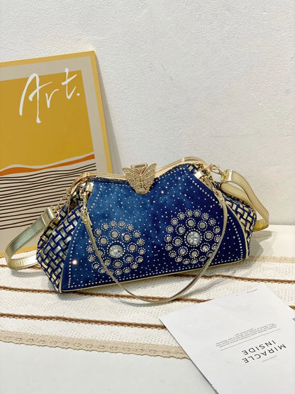 Crystal Denim Luxe Shoulder Tote Bag