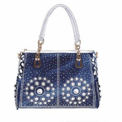 Crystal Denim Luxe Shoulder Tote Bag