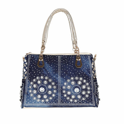 Crystal Denim Luxe Shoulder Tote Bag