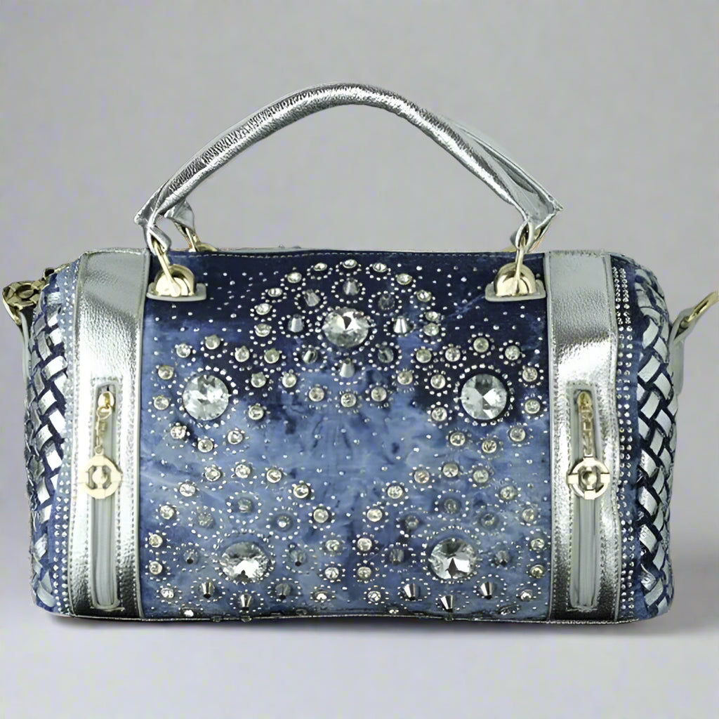 Crystal Denim Luxe Shoulder Tote Bag