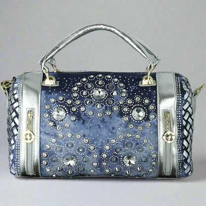 Crystal Denim Luxe Shoulder Tote Bag