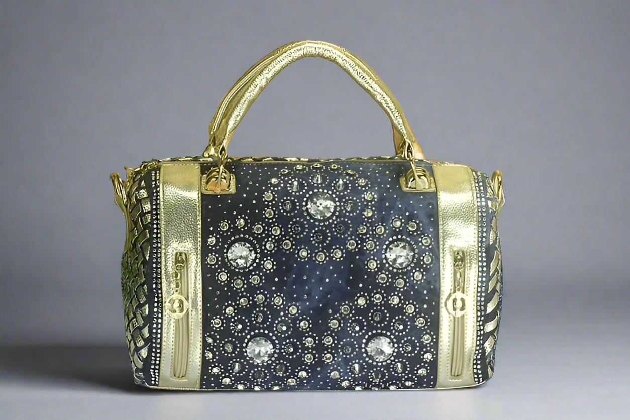 Crystal Denim Luxe Shoulder Tote Bag