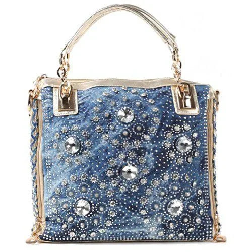 Crystal Denim Luxe Shoulder Tote Bag