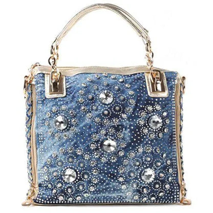 Crystal Denim Luxe Shoulder Tote Bag