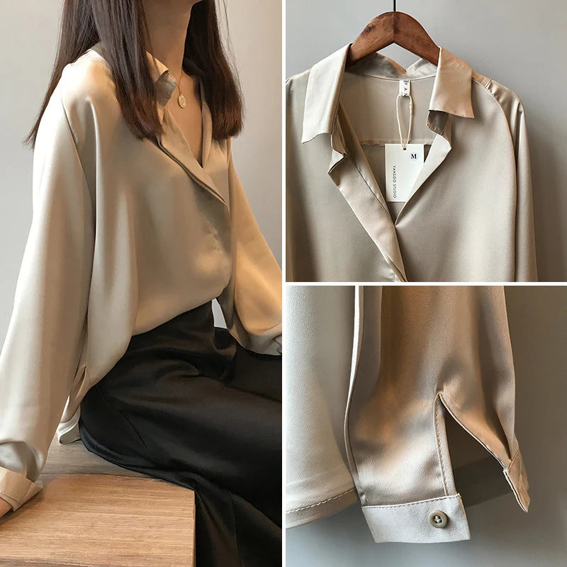 Chic V-Neck Silk Blouse